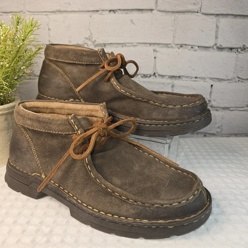 BORN ETHAN MOC TOE CHUKKA BOOT DARK BROWN SUEDE MENS 9.5 RUGGED DISTRESSED